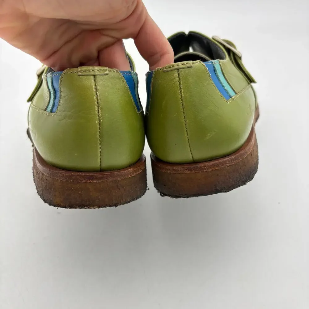 Vintage John Fluevog Ascot Leather Shoes Men's 7 Monk Strap Green